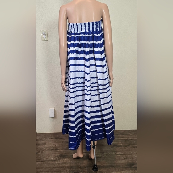 NF Striped 100% Cotton Box Pleated Maxi Skirt Blue/ White One Size Whit Pockets - Picture 14 of 16